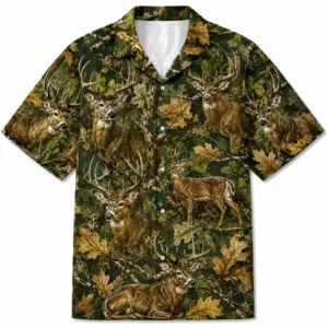 Personalized Deer Hunting Hawaiian Shirt For Men, Short Sleeve Leaf Camo Forest Print, Custom Name Summer Button Down - Style 1