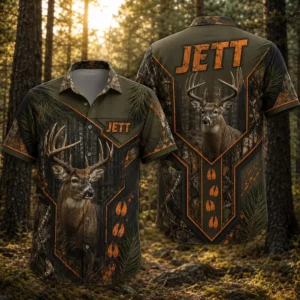 Personalized Deer Hunting Hawaiian Shirt, Unisex Short Sleeve Nature Wildlife Print, Custom Name Summer Button Down - Style 2