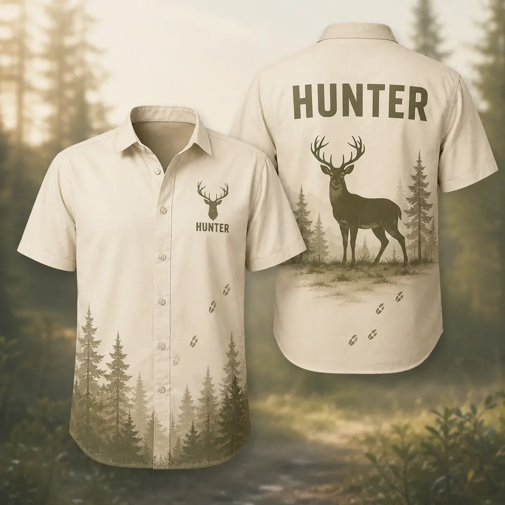 Personalized Deer Hunting Hawaiian Shirt, Unisex Short Sleeve Outdoorsman Graphic, Custom Name Summer Button Down - Style 1
