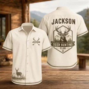 Personalized Deer Hunting Hawaiian Shirt, Unisex Short Sleeve Outdoorsman Graphic, Custom Name Summer Button Down - Style 2