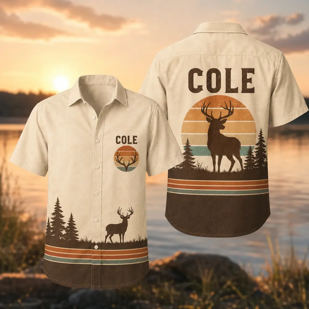 Personalized Deer Hunting Hawaiian Shirt, Unisex Short Sleeve Outdoorsman Graphic, Custom Name Summer Button Down - Style 3