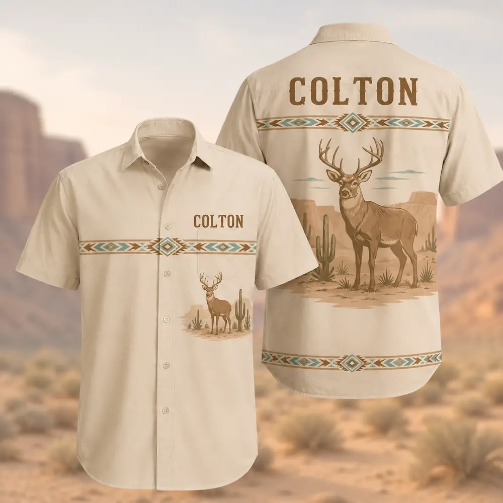 Personalized Deer Hunting Hawaiian Shirt, Unisex Short Sleeve Outdoorsman Graphic, Custom Name Summer Button Down - Style 6