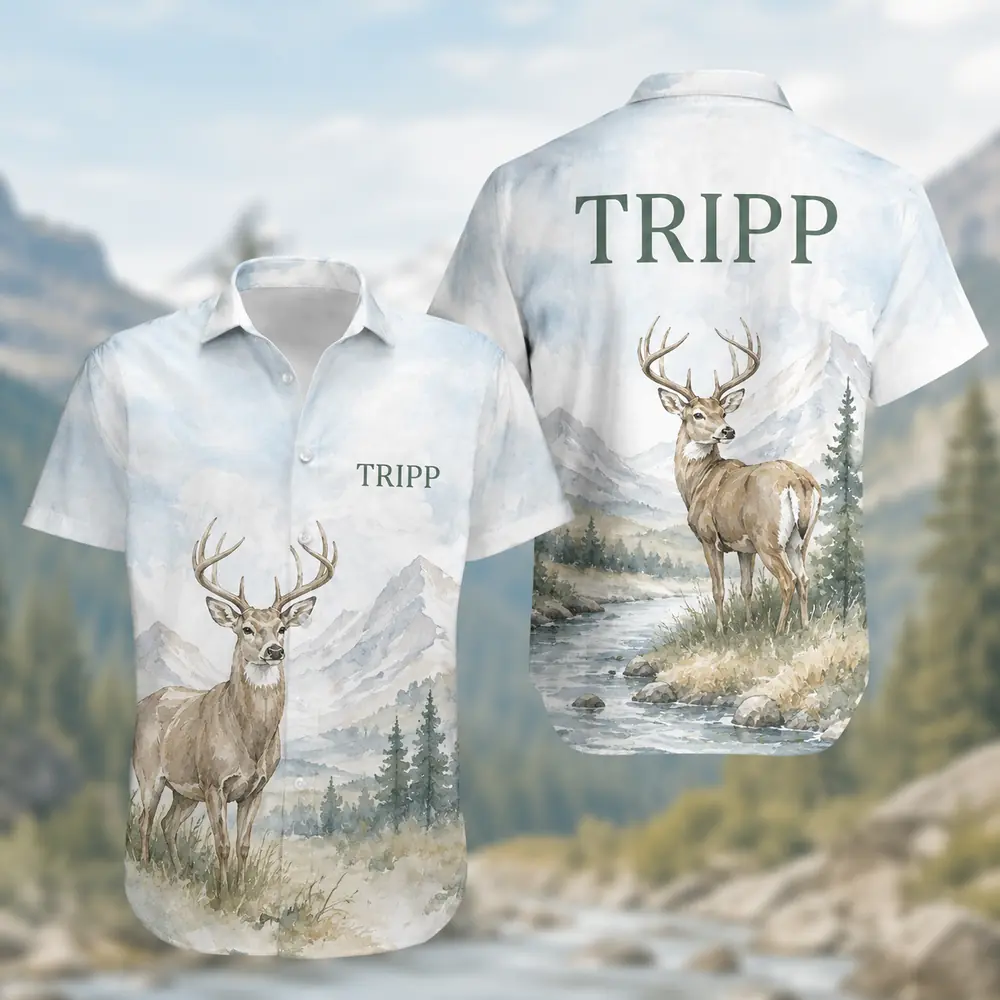 Personalized Deer Hunting Hawaiian Shirt, Unisex Short Sleeve Outdoorsman Graphic, Custom Name Summer Button Down - Style 9