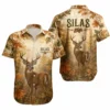 Personalized Deer Hunting Hawaiian Shirt, Unisex Short Sleeve Rustic Wildlife Design, Custom Name Summer Button Down - Style 10