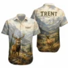 Personalized Deer Hunting Hawaiian Shirt, Unisex Short Sleeve Rustic Wildlife Design, Custom Name Summer Button Down - Style 7