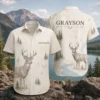 Personalized Deer Hunting Hawaiian Shirt, Unisex Short Sleeve Wildlife Forest Print, Custom Name Summer Button Down - Style 3