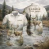 Personalized Deer Hunting Hawaiian Shirt, Unisex Short Sleeve Wildlife Forest Print, Custom Name Summer Button Down - Style 5