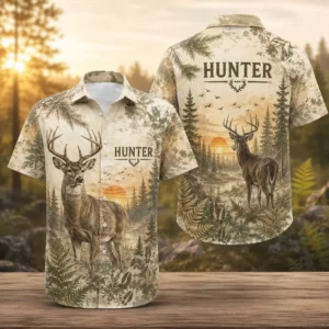 Personalized Deer Hunting Hawaiian Shirt, Unisex Vintage Forest Wildlife Gift, Custom Summer Short Sleeve Beach Shirt - Style 2