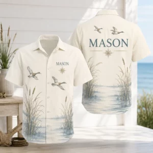 Personalized Duck Hunting Hawaiian Shirt For Men And Women, Short Sleeve Calm Wildlife Print, Custom Name Summer Button Down - Style 1