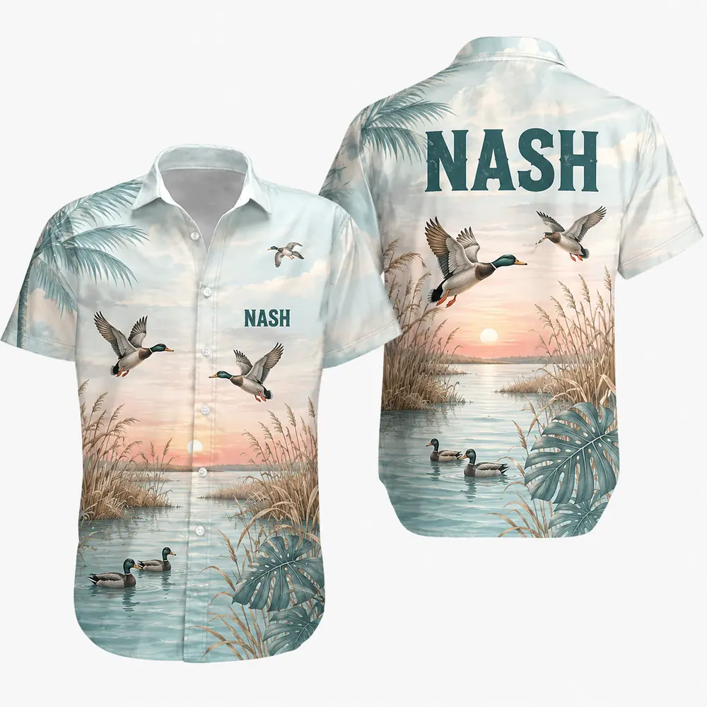 Personalized Duck Hunting Hawaiian Shirt For Men And Women, Short Sleeve Marshland Wildlife Print, Custom Name Summer Button Down - Style 10