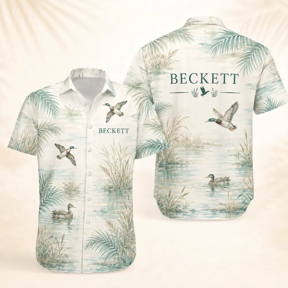 Personalized Duck Hunting Hawaiian Shirt For Men And Women, Short Sleeve Marshland Wildlife Print, Custom Name Summer Button Down - Style 3