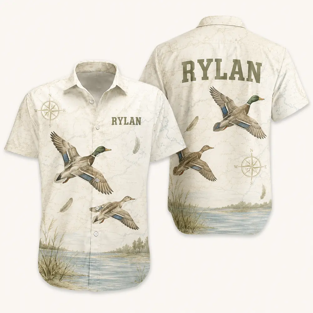 Personalized Duck Hunting Hawaiian Shirt For Men And Women, Short Sleeve Marshland Wildlife Print, Custom Name Summer Button Down - Style 4