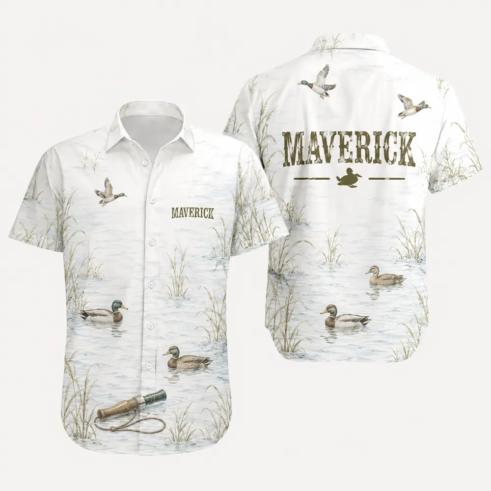 Personalized Duck Hunting Hawaiian Shirt For Men And Women, Short Sleeve Marshland Wildlife Print, Custom Name Summer Button Down - Style 5