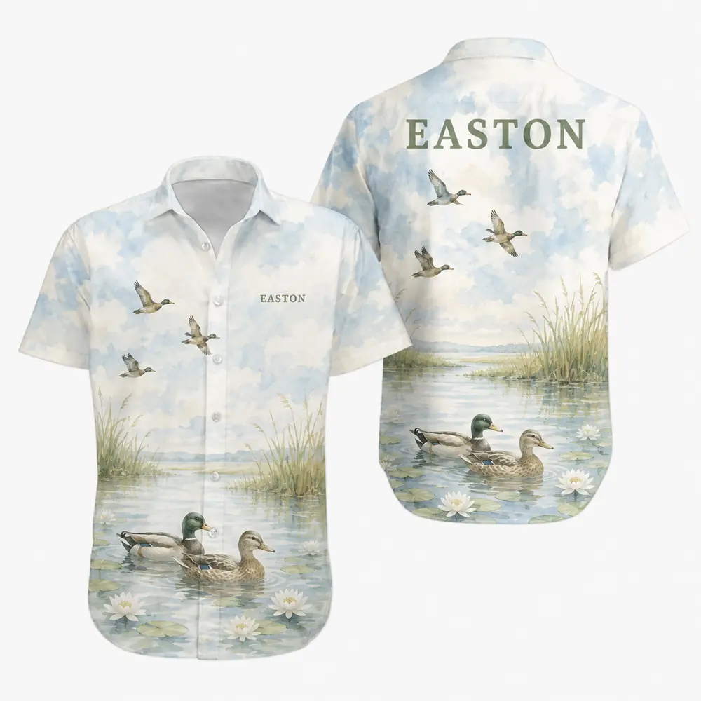 Personalized Duck Hunting Hawaiian Shirt For Men And Women, Short Sleeve Marshland Wildlife Print, Custom Name Summer Button Down - Style 7