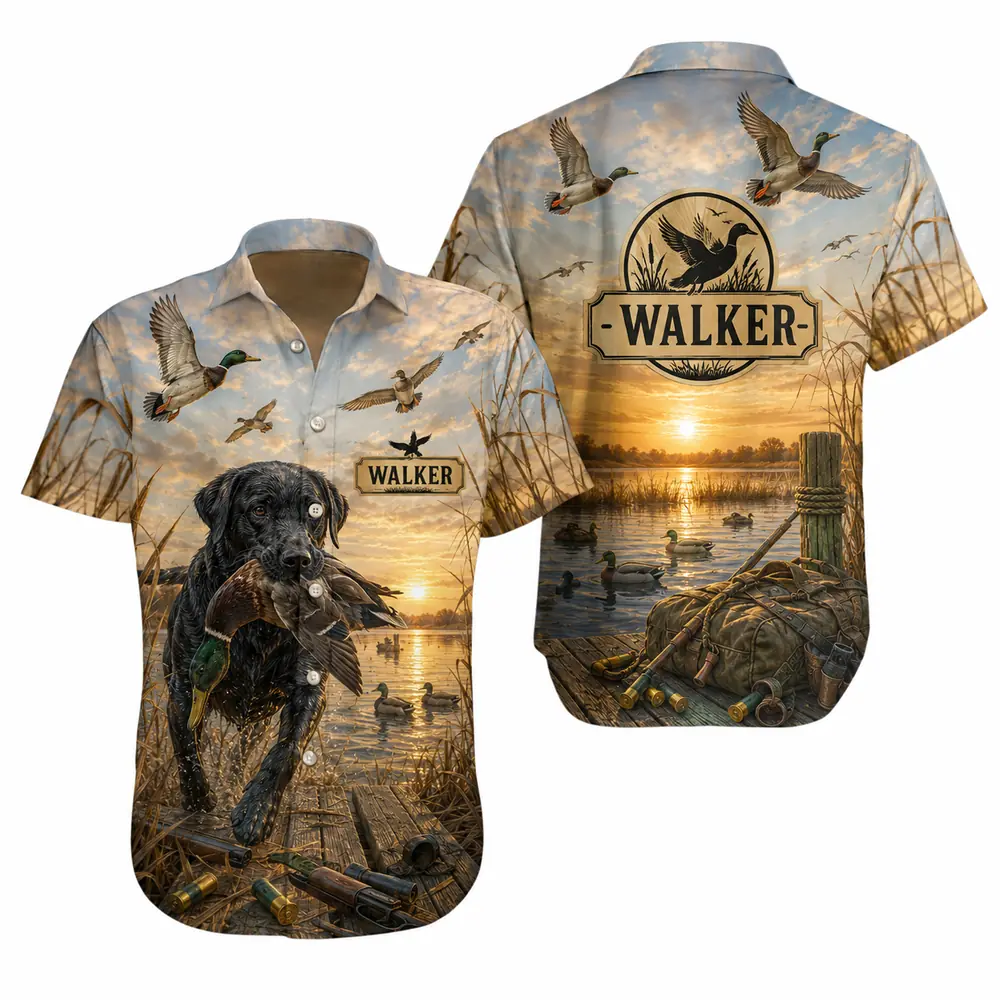 Personalized Duck Hunting Hawaiian Shirt For Men And Women, Short Sleeve Sunset Waterfowl Print, Custom Name Summer Button Down - Style 10
