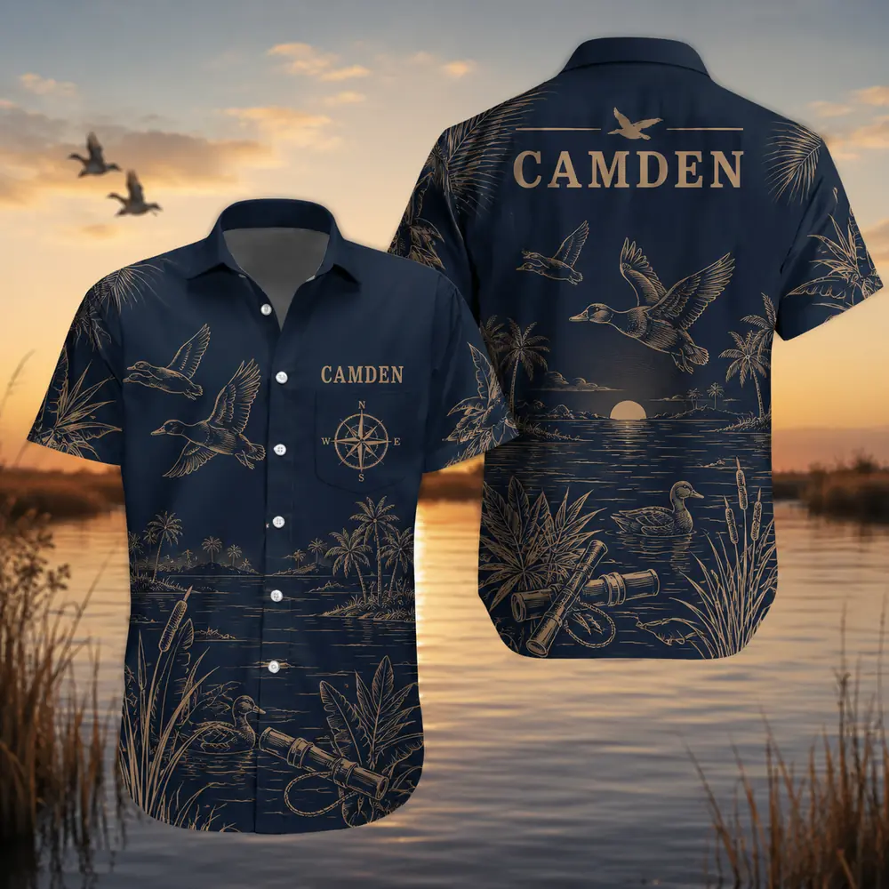 Personalized Duck Hunting Hawaiian Shirt For Men And Women, Short Sleeve Sunset Waterfowl Print, Custom Name Summer Button Down - Style 6