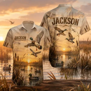 Personalized Duck Hunting Hawaiian Shirt For Men And Women, Short Sleeve Waterfowl Wildlife Print, Custom Name Summer Button Down - Style 1