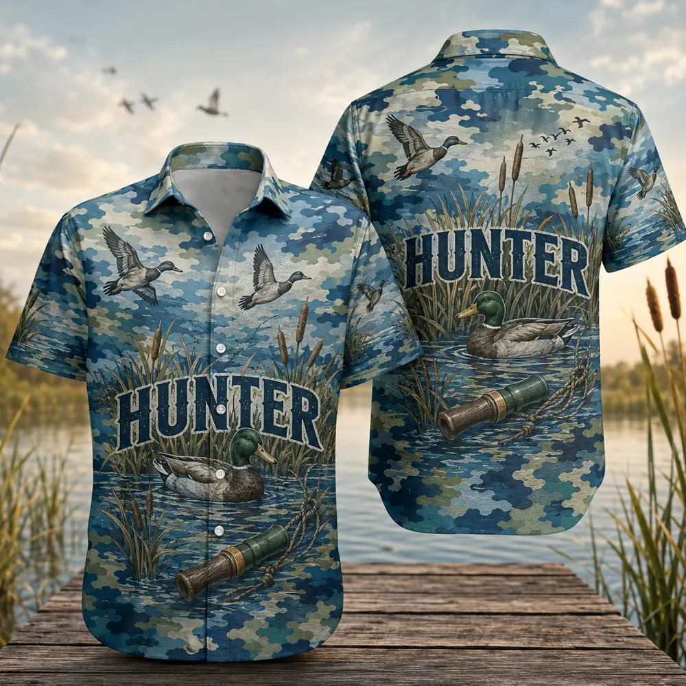 Personalized Duck Hunting Hawaiian Shirt For Men And Women, Short Sleeve Waterfowl Wildlife Print, Custom Name Summer Button Down - Style 3