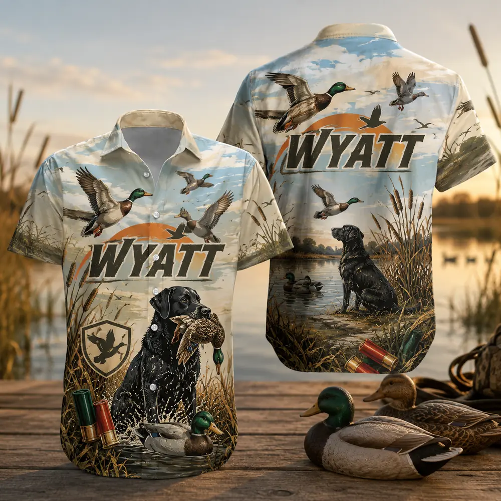 Personalized Duck Hunting Hawaiian Shirt For Men And Women, Short Sleeve Waterfowl Wildlife Print, Custom Name Summer Button Down - Style 5