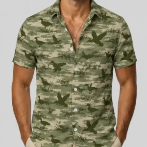 Personalized Duck Hunting Hawaiian Shirt For Men, Short Sleeve Camo Pattern Print, Custom Name Summer Button Down - Style 1