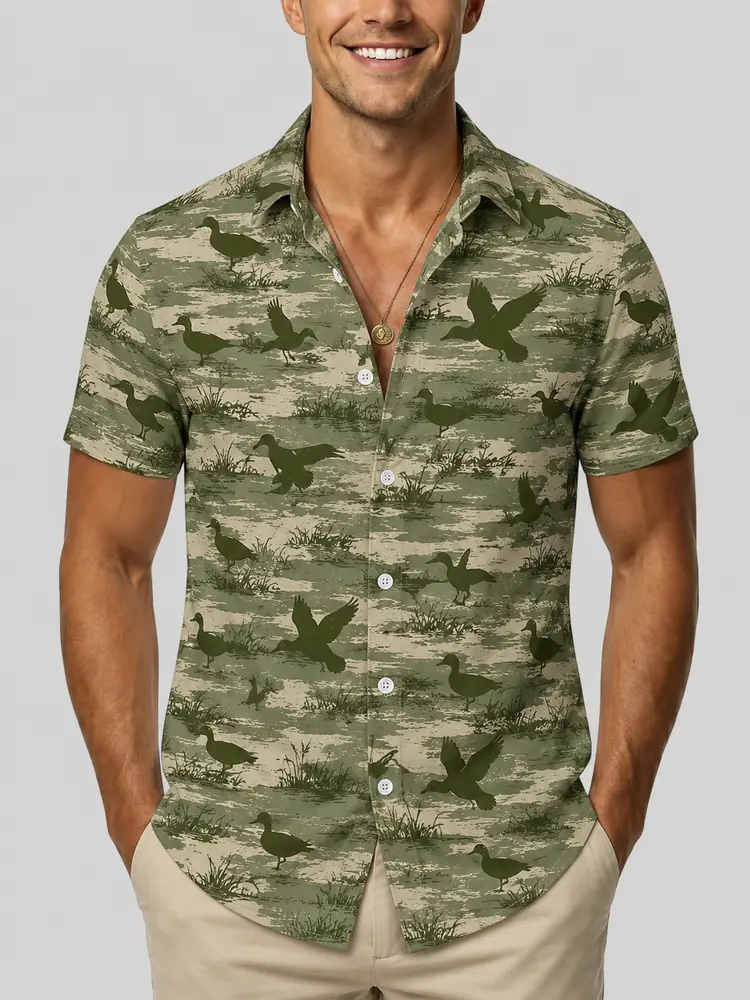 Personalized Duck Hunting Hawaiian Shirt For Men, Short Sleeve Camo Pattern Print, Custom Name Summer Button Down - Style 1
