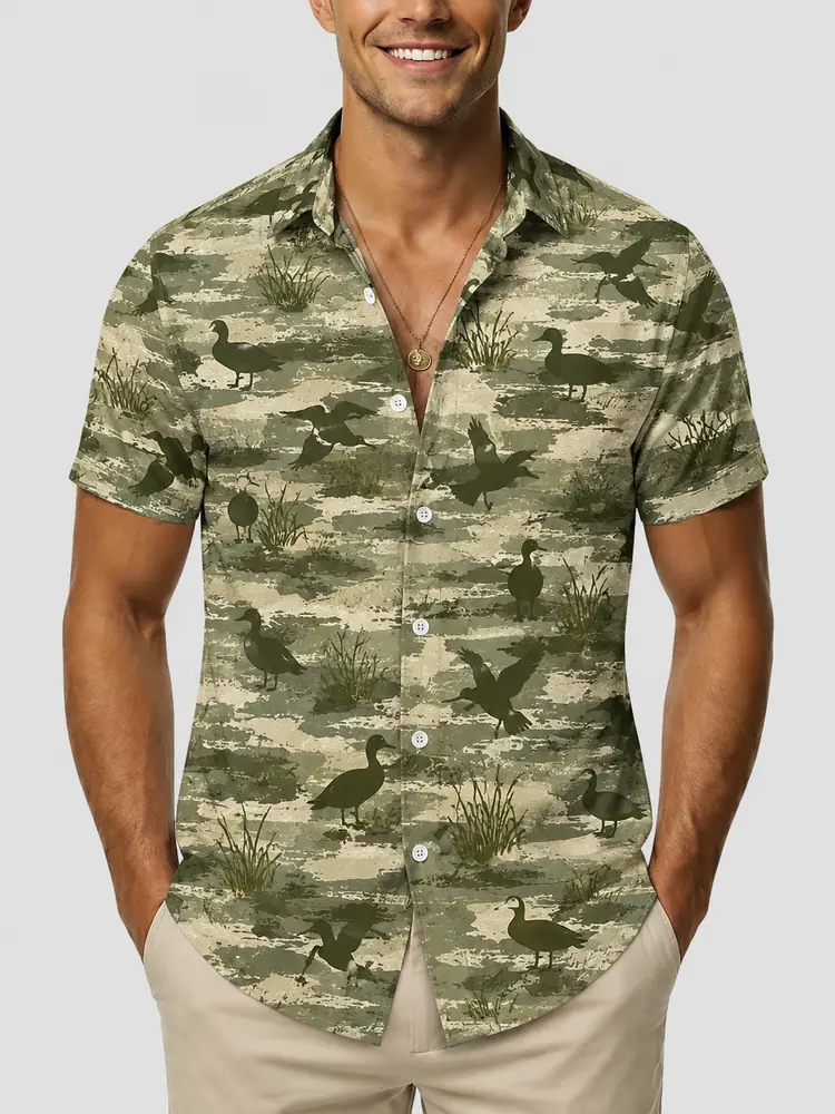 Personalized Duck Hunting Hawaiian Shirt For Men, Short Sleeve Camo Pattern Print, Custom Name Summer Button Down - Style 10