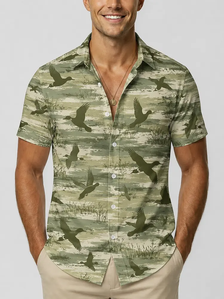 Personalized Duck Hunting Hawaiian Shirt For Men, Short Sleeve Camo Pattern Print, Custom Name Summer Button Down - Style 2