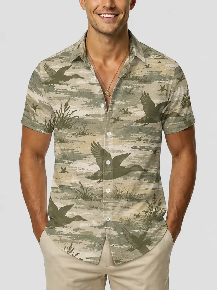 Personalized Duck Hunting Hawaiian Shirt For Men, Short Sleeve Camo Pattern Print, Custom Name Summer Button Down - Style 3