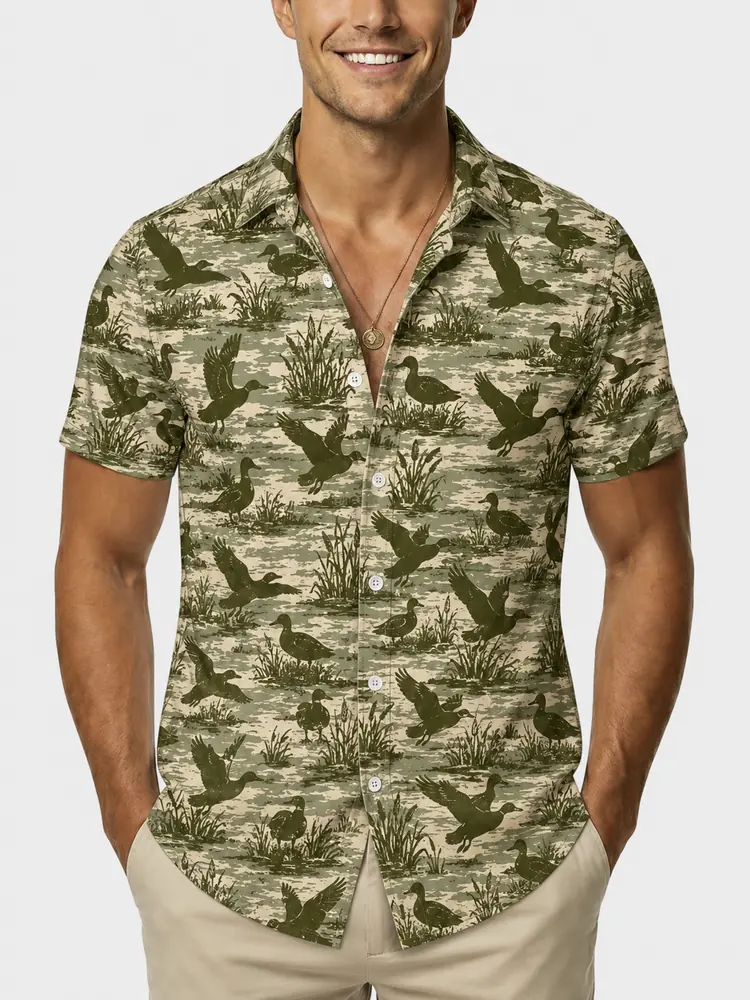 Personalized Duck Hunting Hawaiian Shirt For Men, Short Sleeve Camo Pattern Print, Custom Name Summer Button Down - Style 4