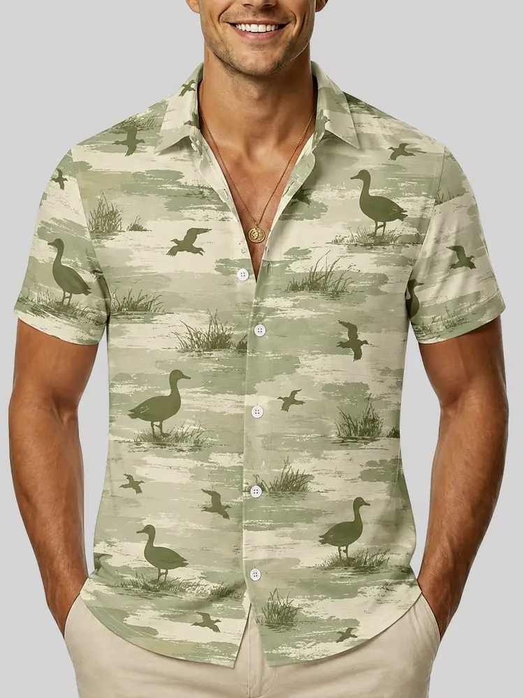 Personalized Duck Hunting Hawaiian Shirt For Men, Short Sleeve Camo Pattern Print, Custom Name Summer Button Down - Style 5