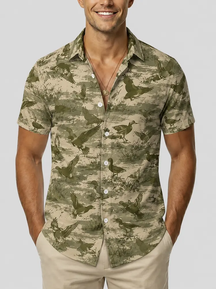 Personalized Duck Hunting Hawaiian Shirt For Men, Short Sleeve Camo Pattern Print, Custom Name Summer Button Down - Style 6