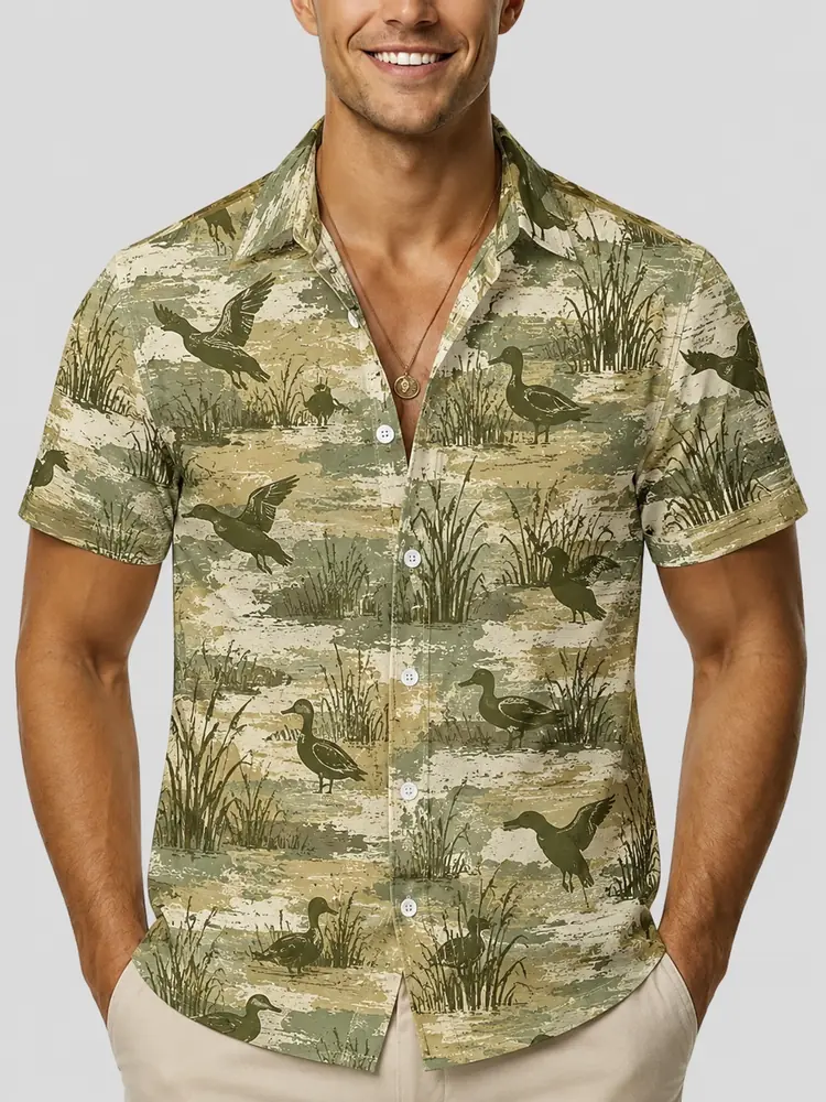 Personalized Duck Hunting Hawaiian Shirt For Men, Short Sleeve Camo Pattern Print, Custom Name Summer Button Down - Style 7