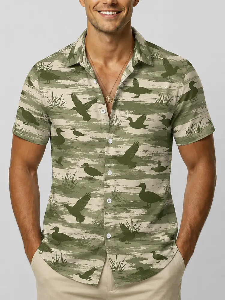 Personalized Duck Hunting Hawaiian Shirt For Men, Short Sleeve Camo Pattern Print, Custom Name Summer Button Down - Style 8