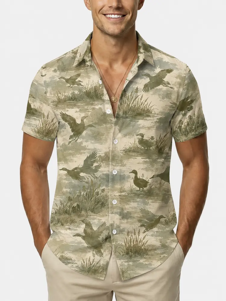 Personalized Duck Hunting Hawaiian Shirt For Men, Short Sleeve Camo Pattern Print, Custom Name Summer Button Down - Style 9