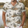 Personalized Duck Hunting Hawaiian Shirt For Men, Short Sleeve Scenic Wildlife Print, Custom Name Summer Button Down - Style 3