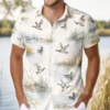 Personalized Duck Hunting Hawaiian Shirt For Men, Short Sleeve Scenic Wildlife Print, Custom Name Summer Button Down - Style 4