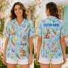 Personalized Easter Bunny And Egg Hawaiian Shirt For Men And Women, Short Sleeve Cute Spring Holiday Print, Custom Name Summer Button Down - View 2