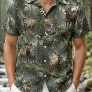 Personalized Elk Hunting Hawaiian Shirt For Men, Short Sleeve Wilderness Forest, Custom Name Summer Button Down - Style 1