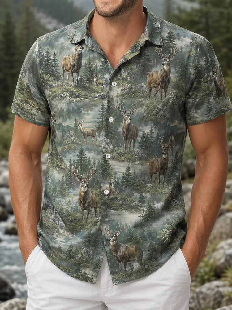 Personalized Elk Hunting Hawaiian Shirt For Men, Short Sleeve Wilderness Forest, Custom Name Summer Button Down - Style 10
