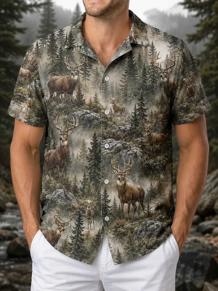 Personalized Elk Hunting Hawaiian Shirt For Men, Short Sleeve Wilderness Forest, Custom Name Summer Button Down - Style 2