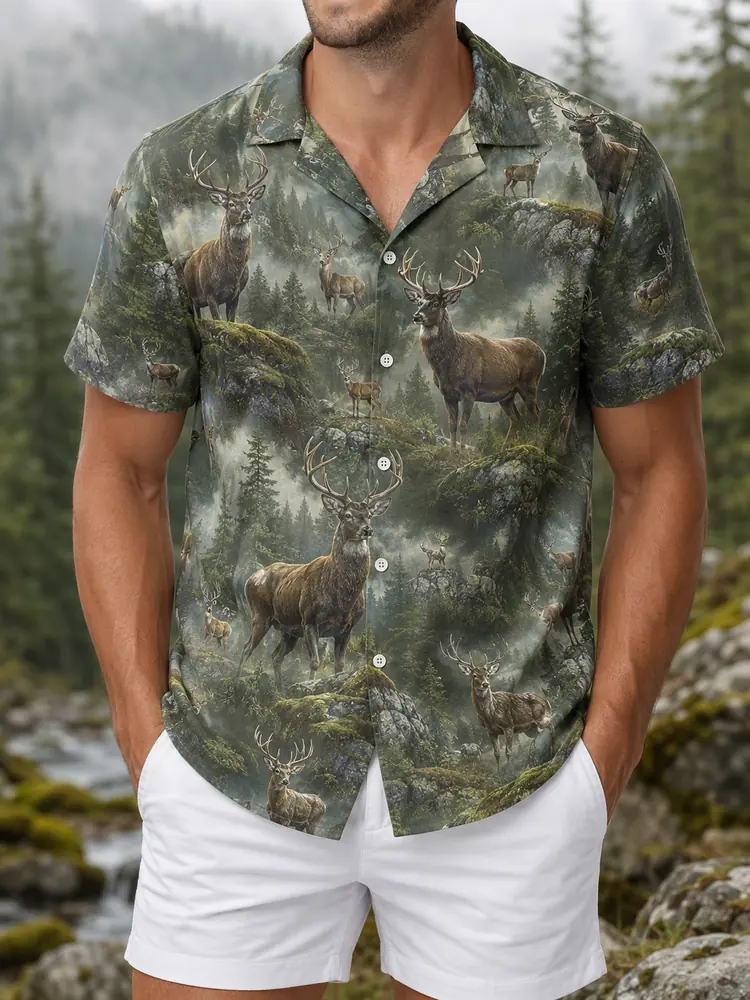 Personalized Elk Hunting Hawaiian Shirt For Men, Short Sleeve Wilderness Forest, Custom Name Summer Button Down - Style 3