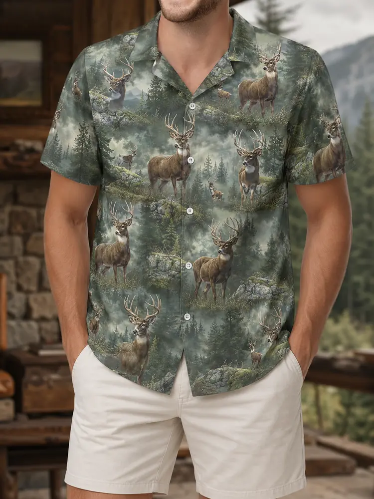 Personalized Elk Hunting Hawaiian Shirt For Men, Short Sleeve Wilderness Forest, Custom Name Summer Button Down - Style 4