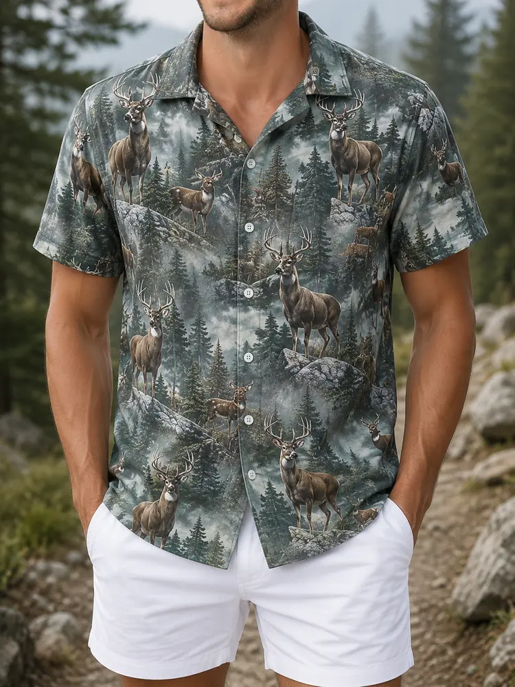 Personalized Elk Hunting Hawaiian Shirt For Men, Short Sleeve Wilderness Forest, Custom Name Summer Button Down - Style 5