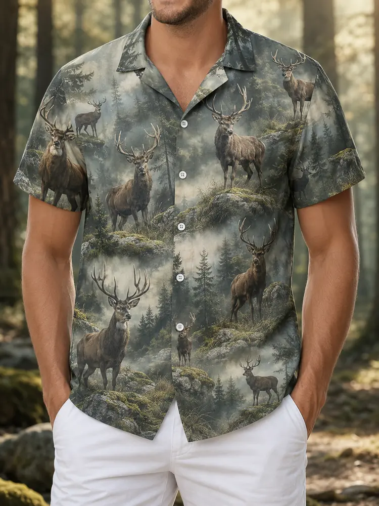 Personalized Elk Hunting Hawaiian Shirt For Men, Short Sleeve Wilderness Forest, Custom Name Summer Button Down - Style 6