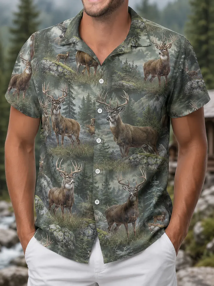 Personalized Elk Hunting Hawaiian Shirt For Men, Short Sleeve Wilderness Forest, Custom Name Summer Button Down - Style 7