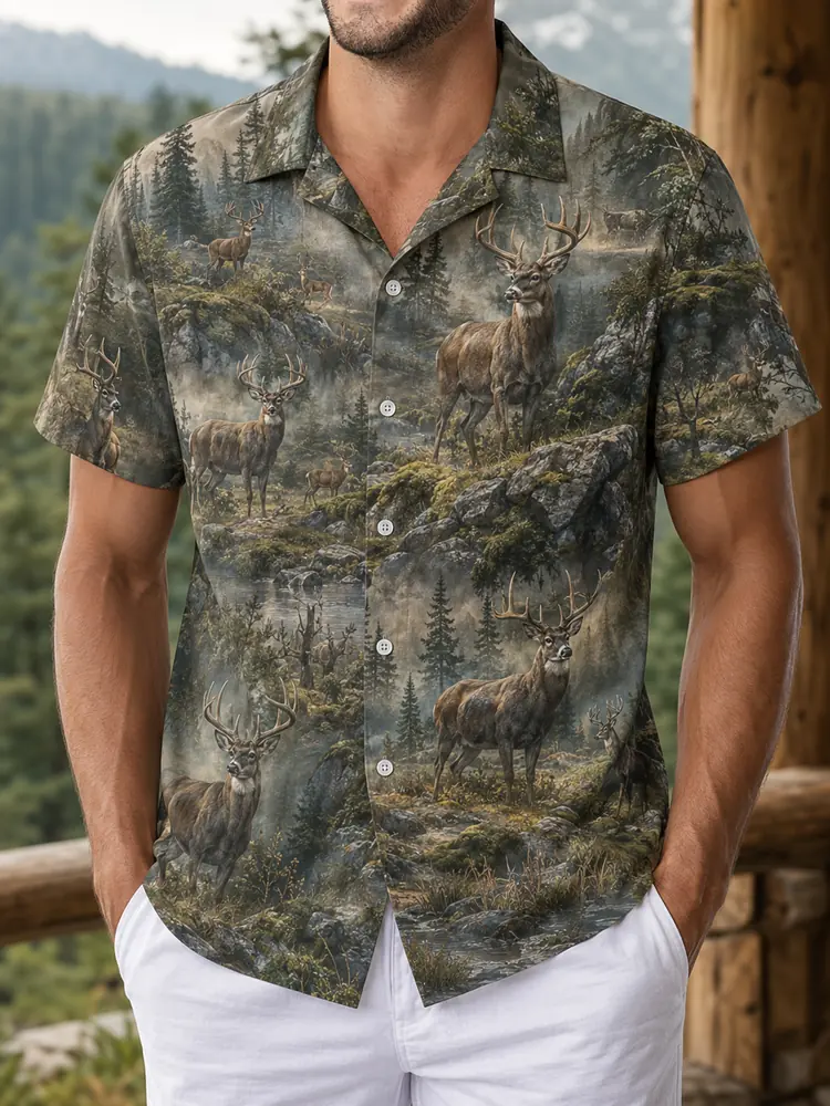 Personalized Elk Hunting Hawaiian Shirt For Men, Short Sleeve Wilderness Forest, Custom Name Summer Button Down - Style 8