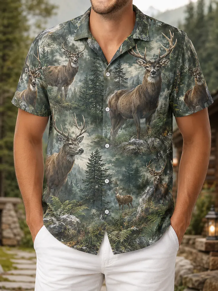 Personalized Elk Hunting Hawaiian Shirt For Men, Short Sleeve Wilderness Forest, Custom Name Summer Button Down - Style 9