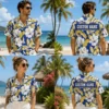 Personalized Floral Hawaiian Shirt For Men And Women, Short Sleeve Vibrant Yellow Hibiscus Island Vacation Print, Custom Name Summer Button Down - View 1