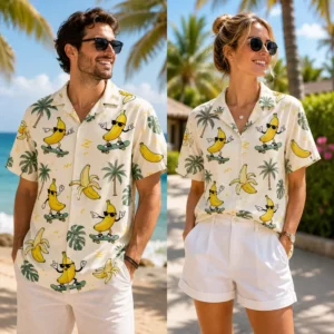 Personalized Funny Banana Beach Hawaiian Shirt For Men And Women, Short Sleeve Tropical Summer Fruit Print, Custom Name Button Down - View 1