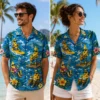 Personalized Funny Banana Beach Vacation Hawaiian Shirt For Men And Women, Short Sleeve Blue Tropical Character Print, Custom Name Button Down - View 1